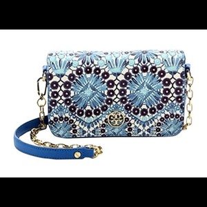 Tory Burch Bahama blue floral print cross body